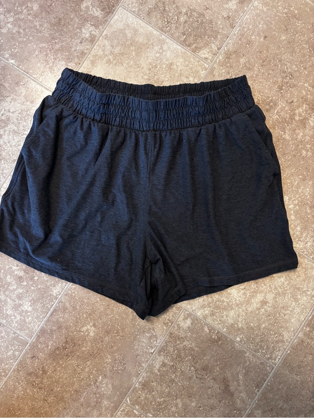 Black Women's Elastic Waist Lounge Shorts Athletic Works Large 12-14